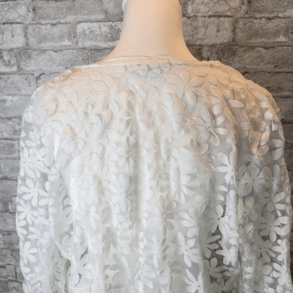 Siren Lily‎ Swim Cover Up White Floral Daisy Sheer Lace Kimono 3X
